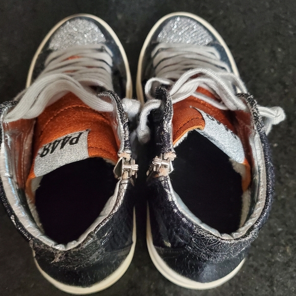 P448 Silver Leather and Black Lace Metallic Fashion High Tops - Picture 9 of 14